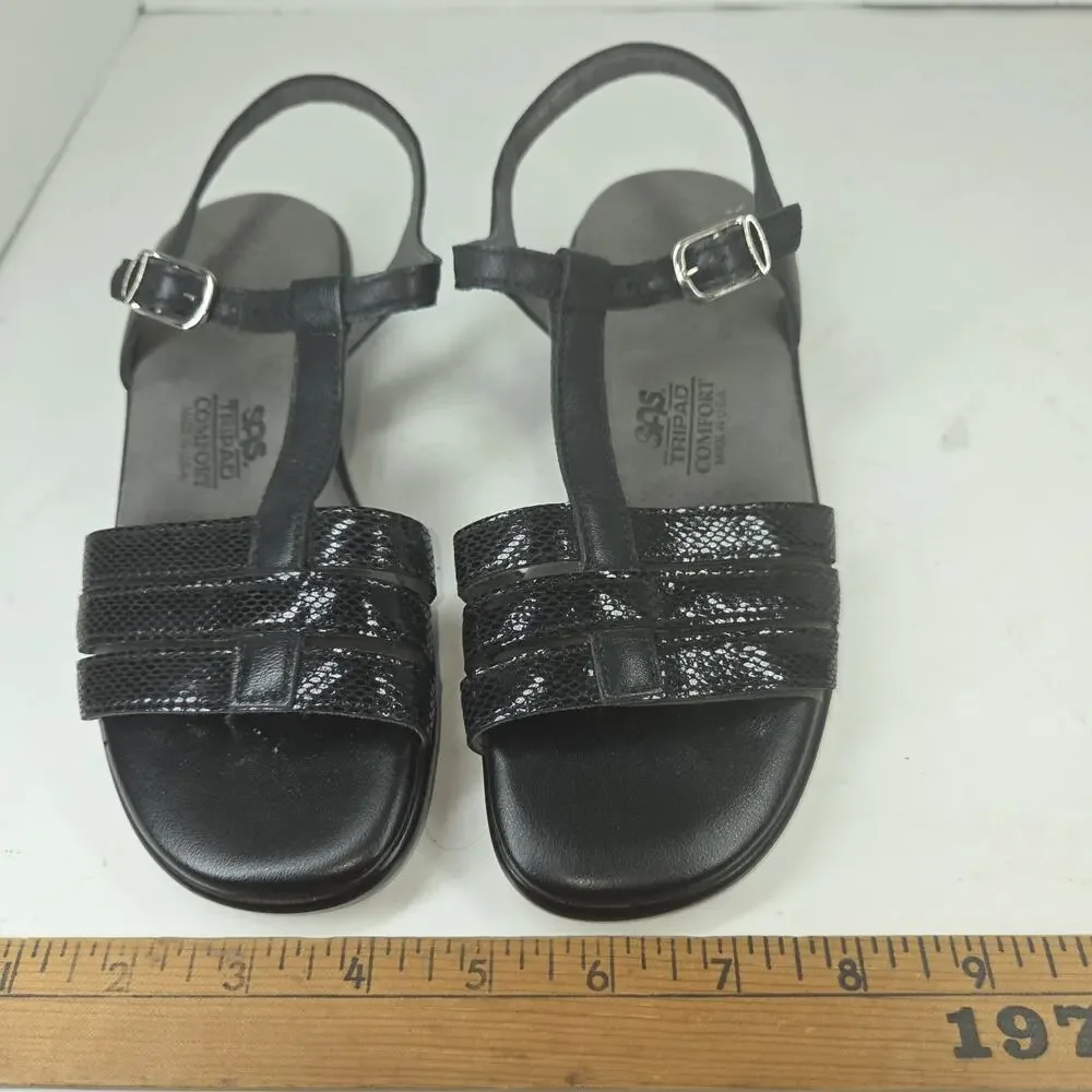 SAS Sandals Womens 6 Black Strappy Lagenlook Cottagecore Comfort Made In USA